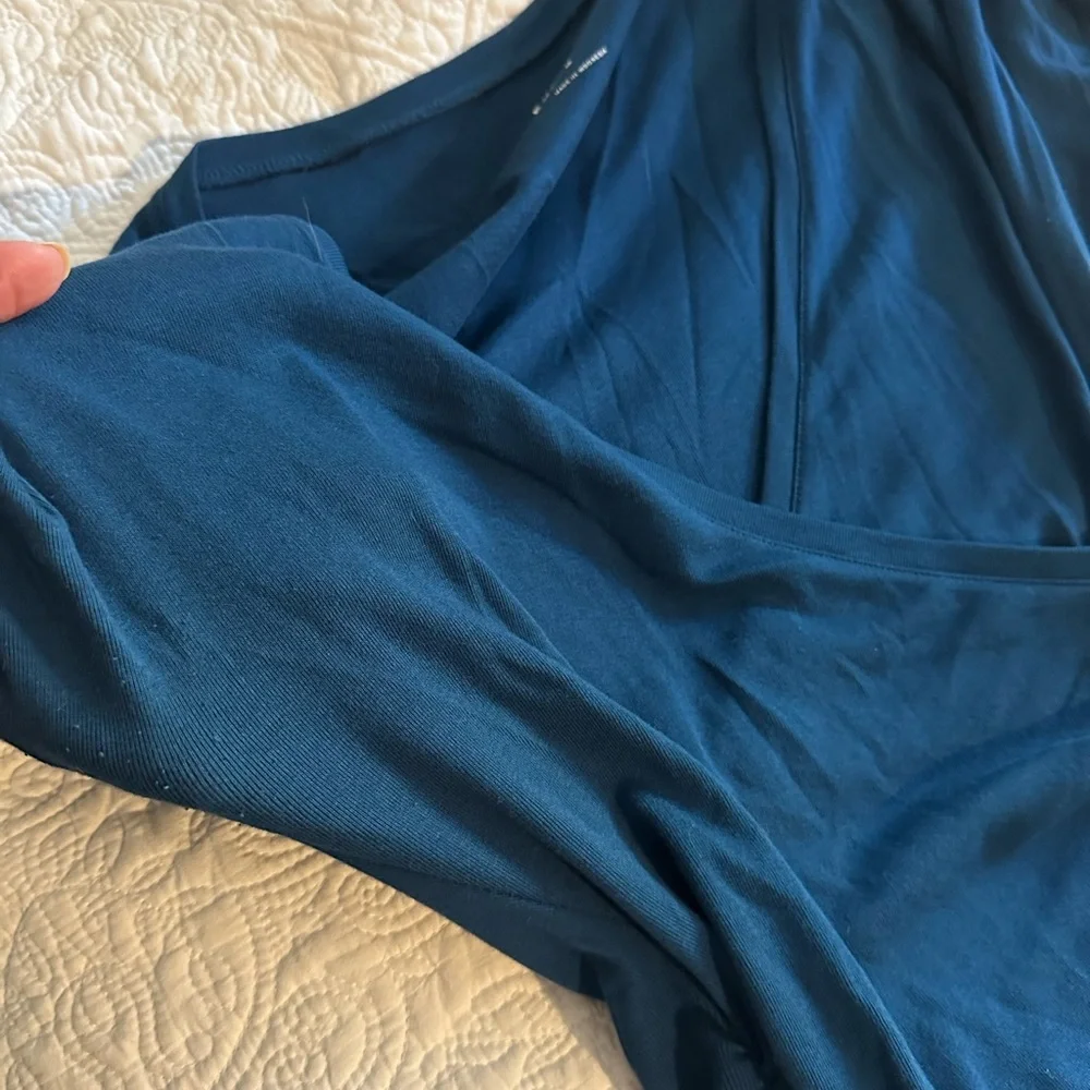 Express Blue Wrap Ruched Blouse - Picture 9 of 12